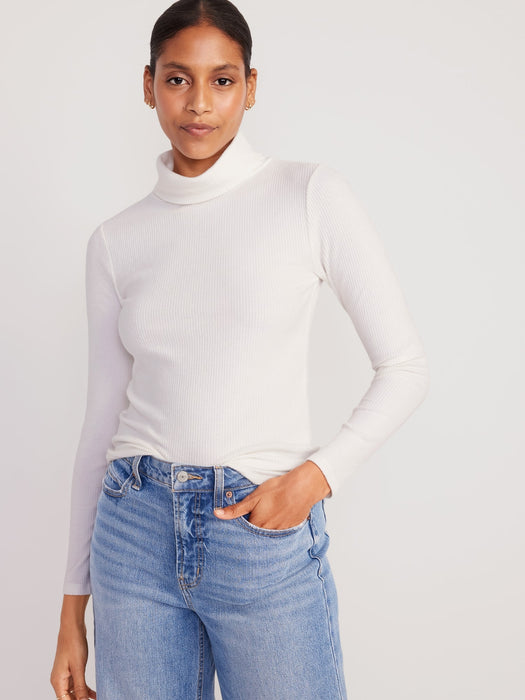 Fitted Plush Rib-Knit Turtleneck