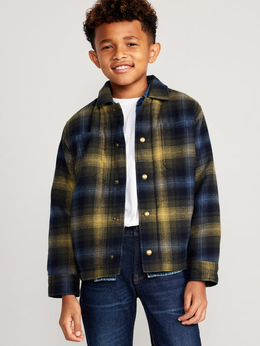 Soft-Brushed Flannel Sherpa-Lined Shacket for Boys