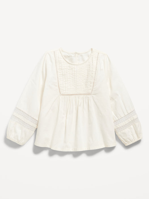 Long-Sleeve Pintuck-Lace Top for Toddler Girls