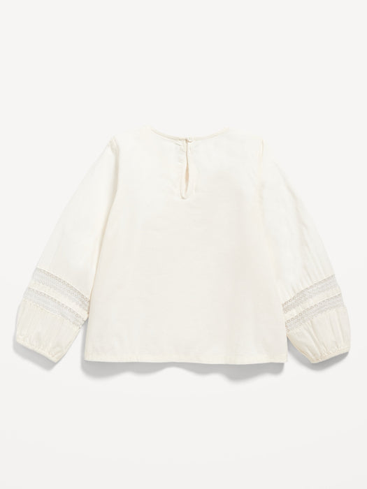 Long-Sleeve Pintuck-Lace Top for Toddler Girls