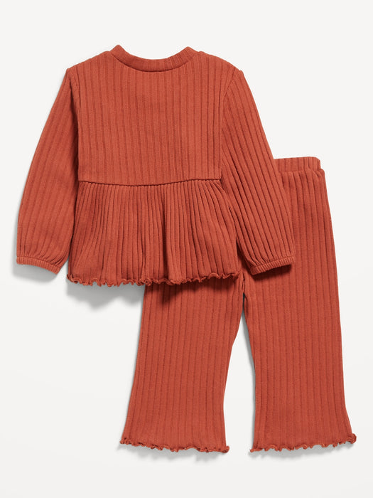 Rib-Knit Peplum Top & Wide-Leg Pants Set for Baby