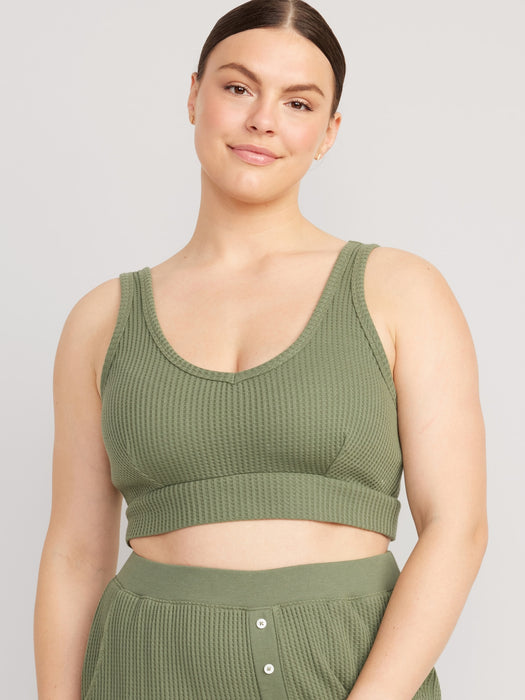 Waffle-Knit V-Neck Pajama Bralette Top