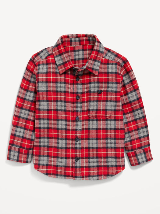 Cozy Long-Sleeve Plaid Pocket Shirt for Toddler Boys