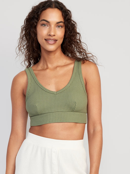 Waffle-Knit V-Neck Pajama Bralette Top