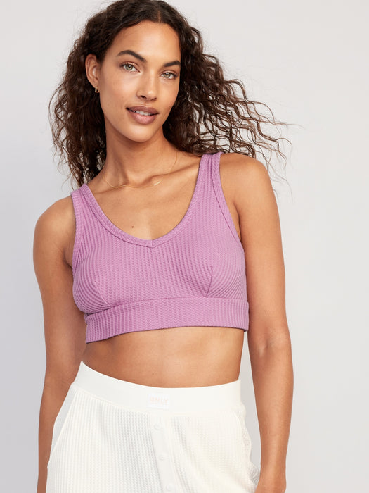 Waffle-Knit V-Neck Pajama Bralette Top