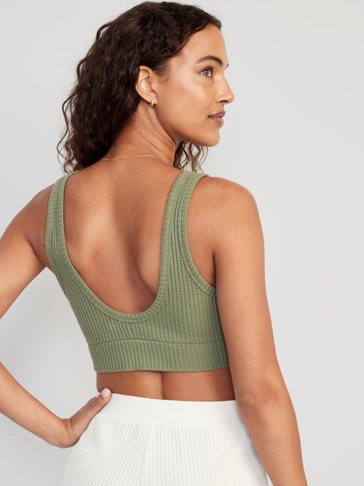 Waffle-Knit V-Neck Pajama Bralette Top