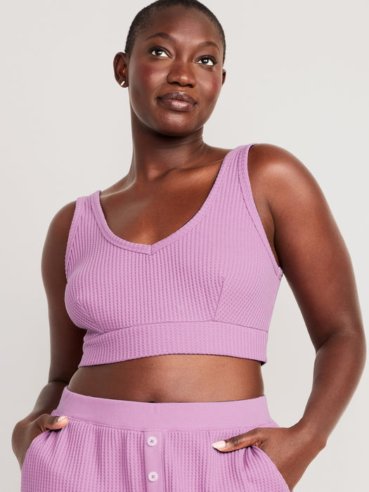 Waffle-Knit V-Neck Pajama Bralette Top