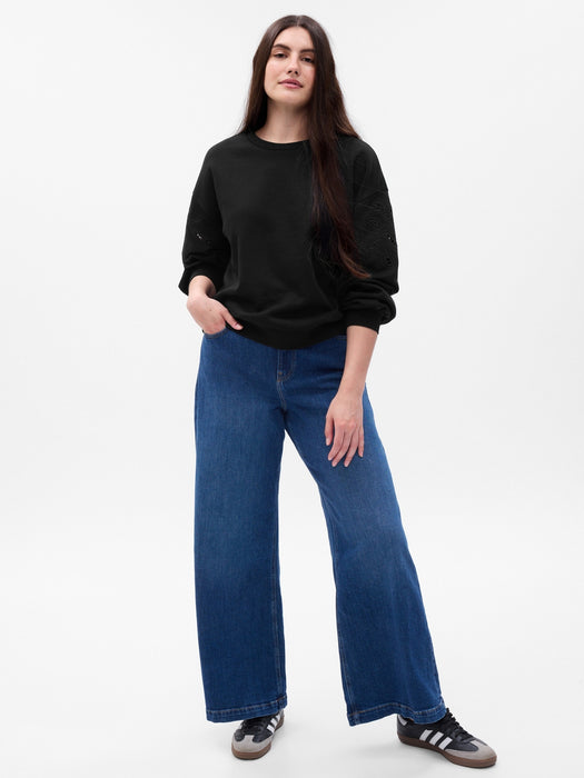 Vintage Soft Eyelet Sleeve Sweatshirt
