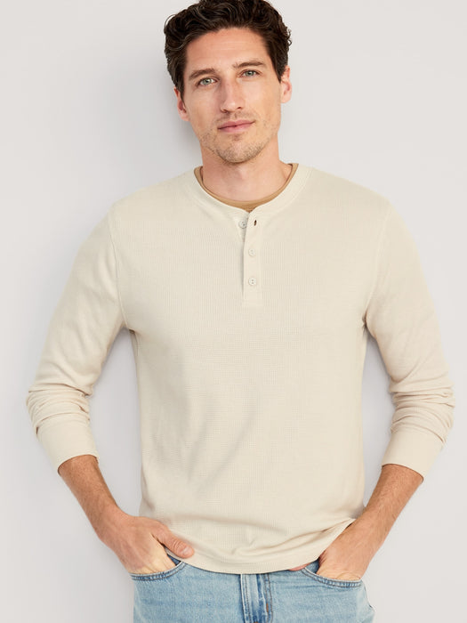 Waffle-Knit Built-In Flex Henley T-Shirt for Men
