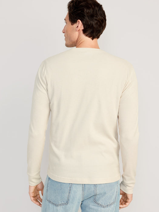 Waffle-Knit Built-In Flex Henley T-Shirt for Men