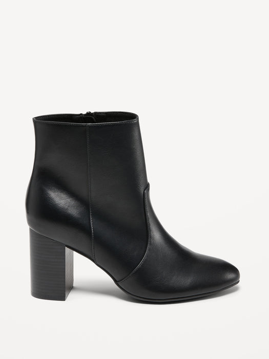 Faux Leather Block Heel Ankle Boots