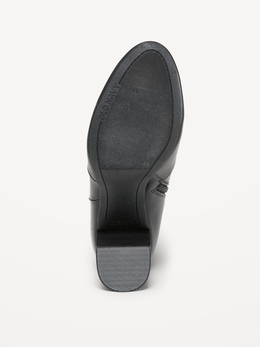 Faux Leather Block Heel Ankle Boots