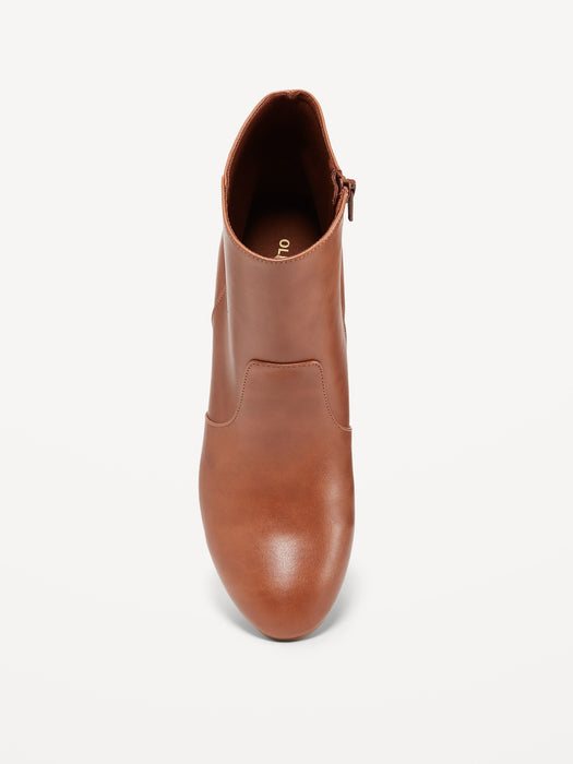 Faux Leather Block Heel Ankle Boots