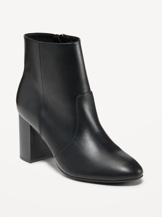 Faux Leather Block Heel Ankle Boots