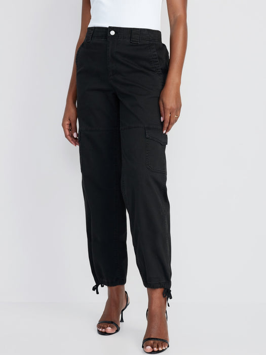 High-Waisted Barrel-Leg Cargo Ankle Pants