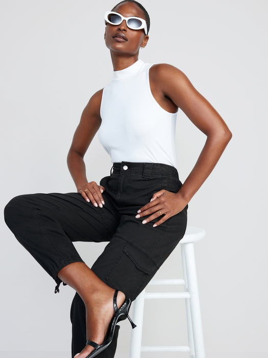 High-Waisted Barrel-Leg Cargo Ankle Pants