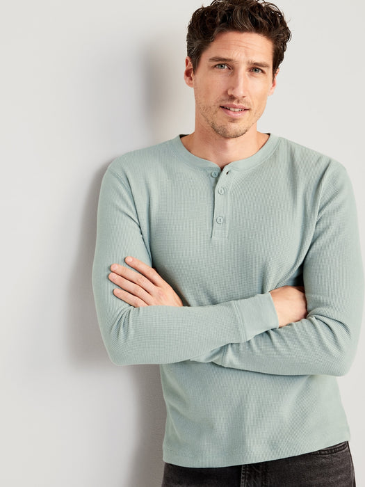 Waffle-Knit Henley T-Shirt for Men
