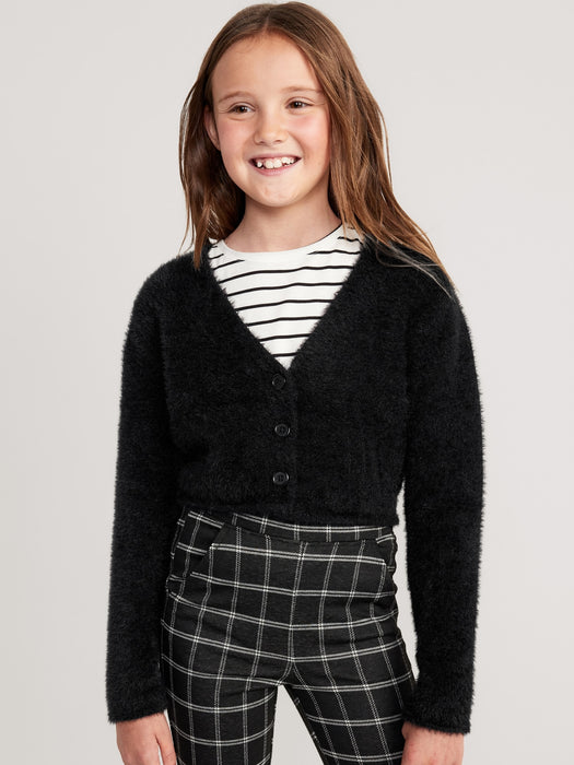 Cropped V-Neck Eyelash Cardigan Sweater for Girls