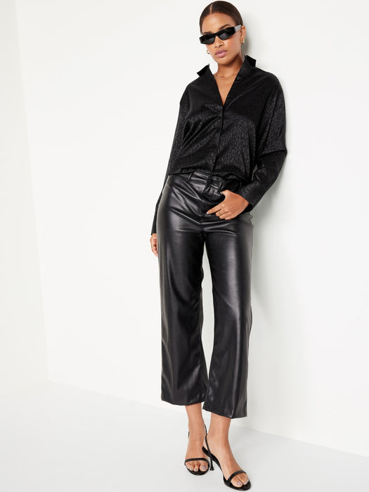 Textured Satin Button-Down Boyfriend Shirt