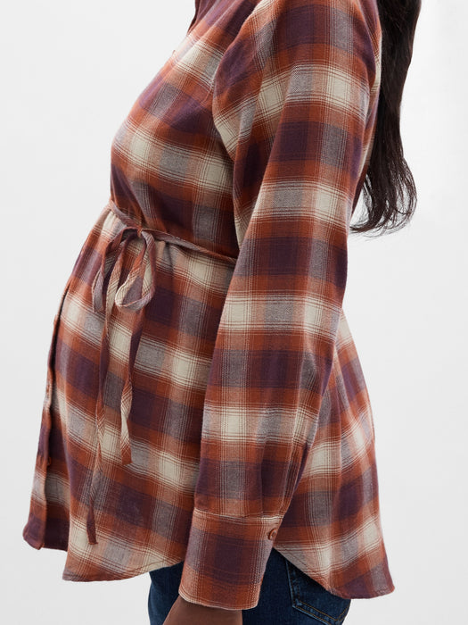 Maternity Tie-Waist Plaid Shirt