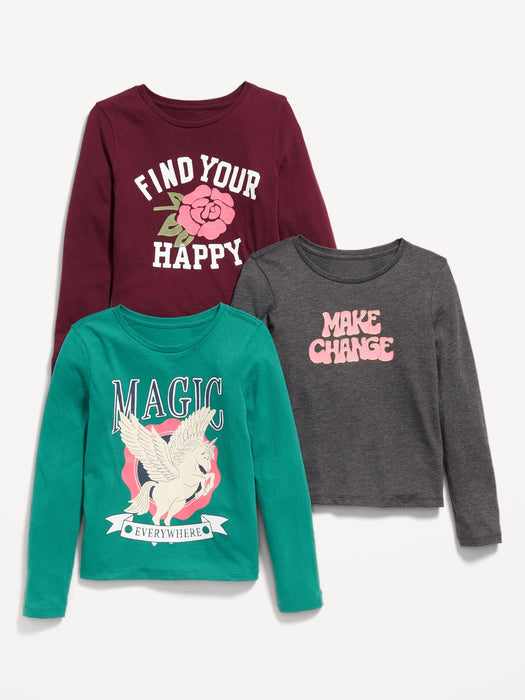 Long-Sleeve Graphic T-Shirt 3-Pack for Girls