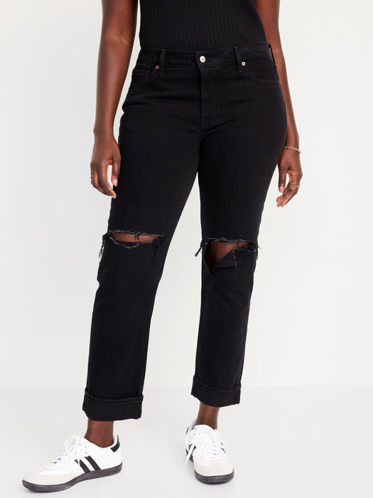 Mid-Rise Ripped Boyfriend Jeans
