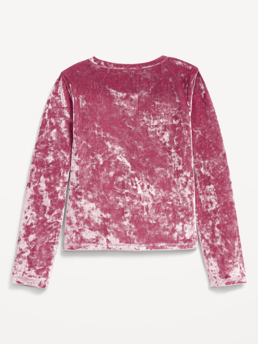 Long-Sleeve Crushed Velvet Ruched-Hem Top for Girls