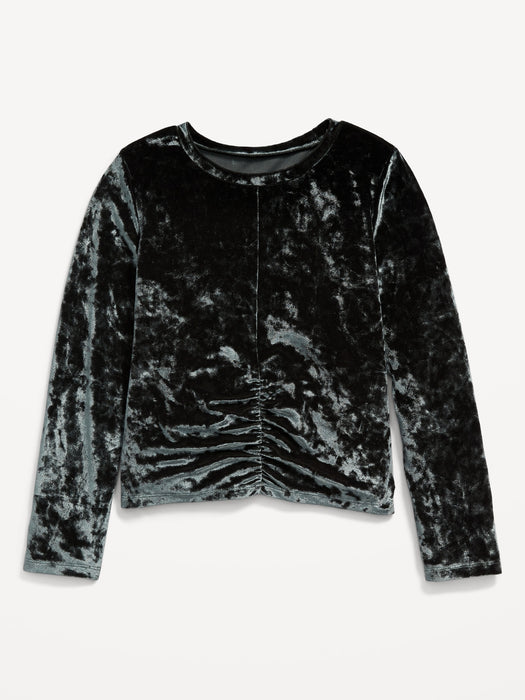 Long-Sleeve Crushed Velvet Ruched-Hem Top for Girls
