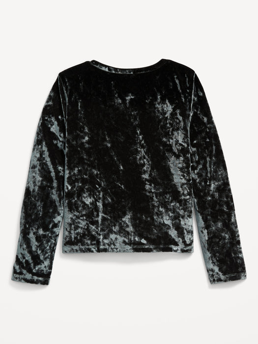 Long-Sleeve Crushed Velvet Ruched-Hem Top for Girls