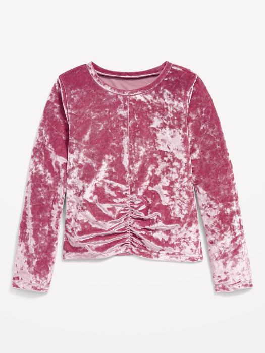 Long-Sleeve Crushed Velvet Ruched-Hem Top for Girls
