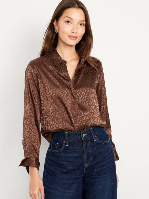Textured Satin Boyfriend Shirt for Women