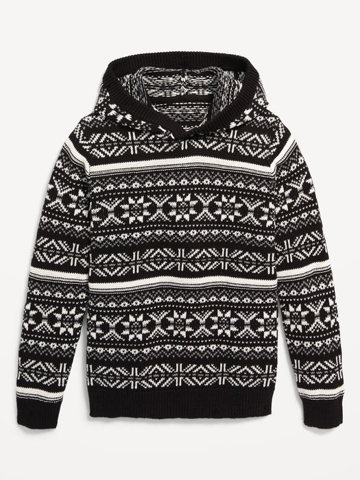 Printed Sweater-Knit Pullover Hoodie for Boys