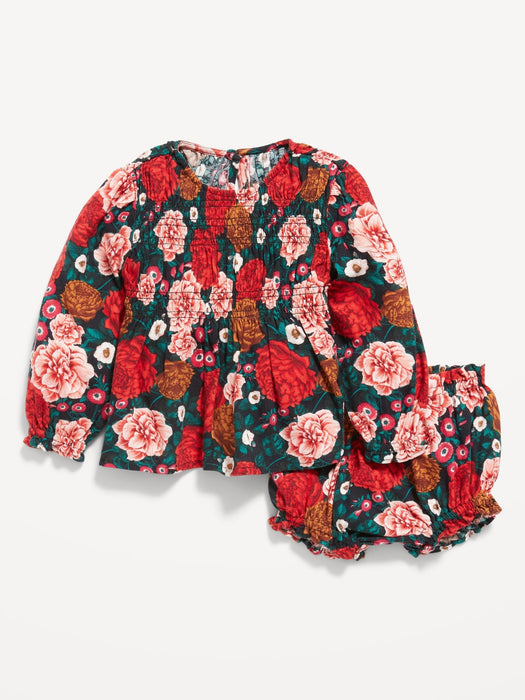 Floral Long-Sleeve Top and Bloomer Shorts Set for Baby