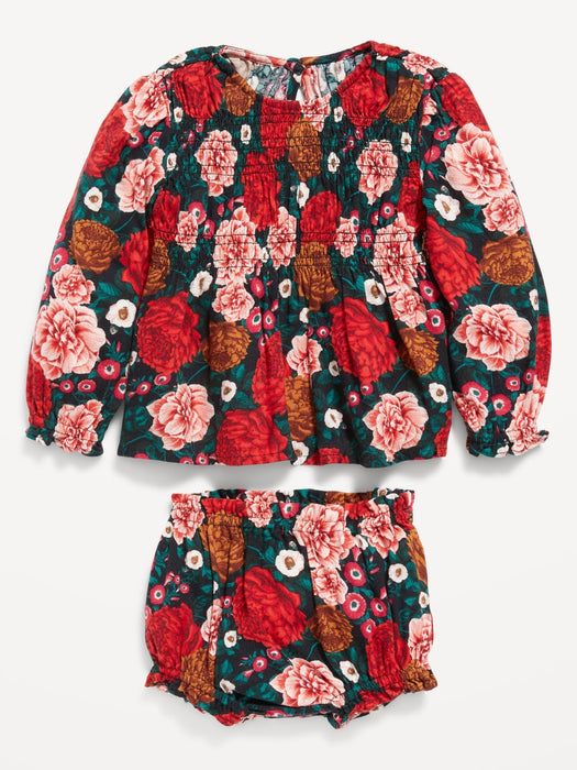 Floral Long-Sleeve Top and Bloomer Shorts Set for Baby