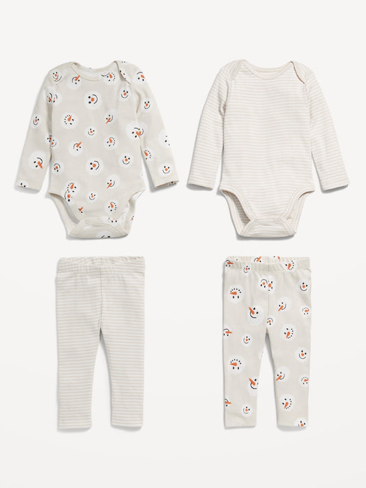 4-Piece Unisex Bodysuit and Leggings Set for Baby