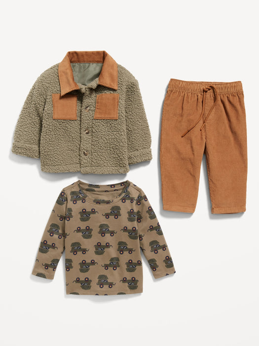 3-Piece Unisex Printed T-Shirt, Shacket, and Pants Set for Baby