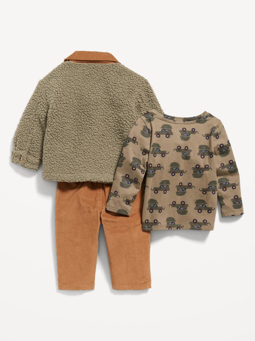 3-Piece Unisex Printed T-Shirt, Shacket, and Pants Set for Baby