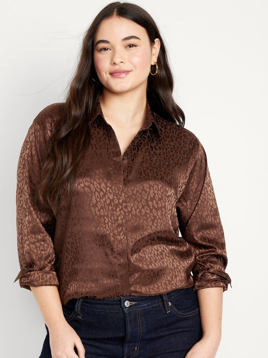 Textured Satin Boyfriend Shirt for Women