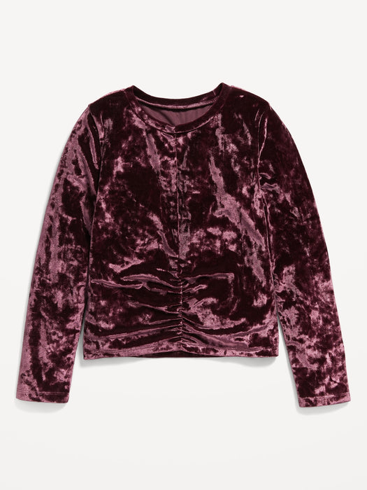 Long-Sleeve Crushed Velvet Ruched-Hem Top for Girls