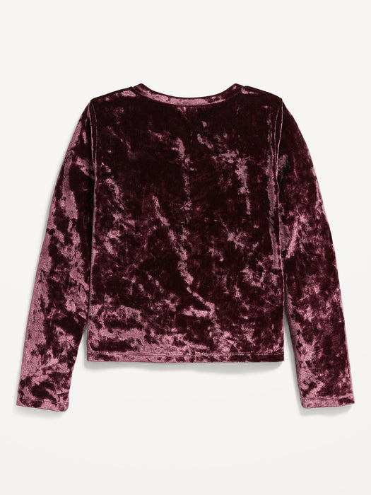 Long-Sleeve Crushed Velvet Ruched-Hem Top for Girls