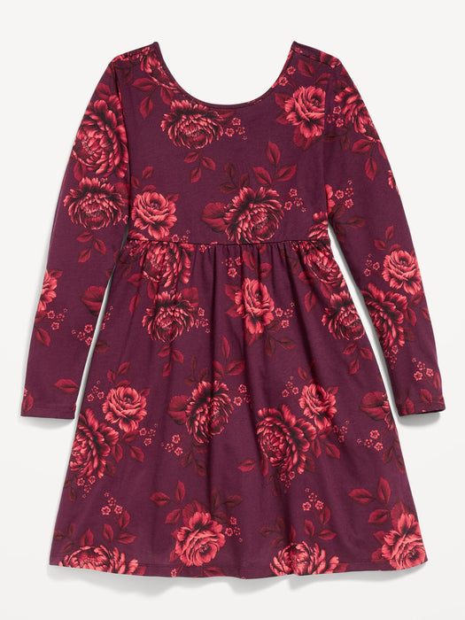 Printed Long-Sleeve Fit & Flare Dress for Girls