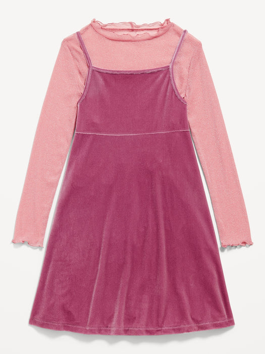 Velvet Fit & Flare Cami Dress & Metallic-Shimmer Top Set for Girls