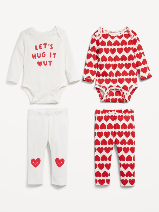 4-Piece Unisex Bodysuit and Leggings Set for Baby