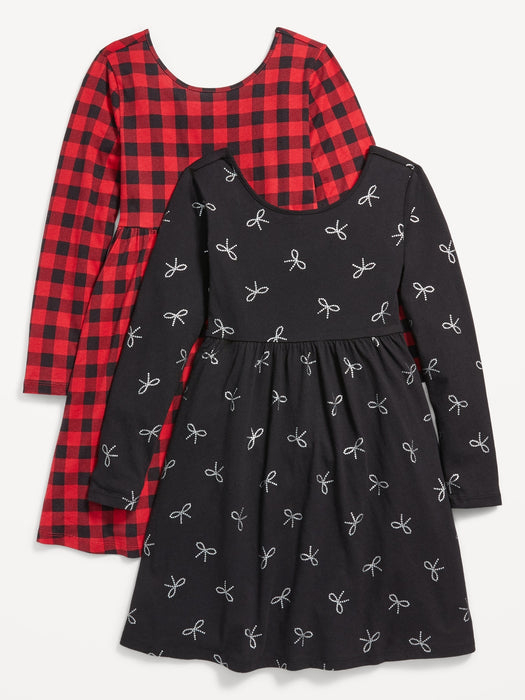 Printed Long-Sleeve Fit & Flare Dress 2-Pack for Girls