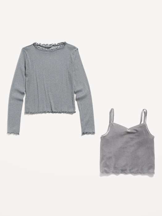 2-In-1 Velvet Cami & Printed Sheer Top for Girls