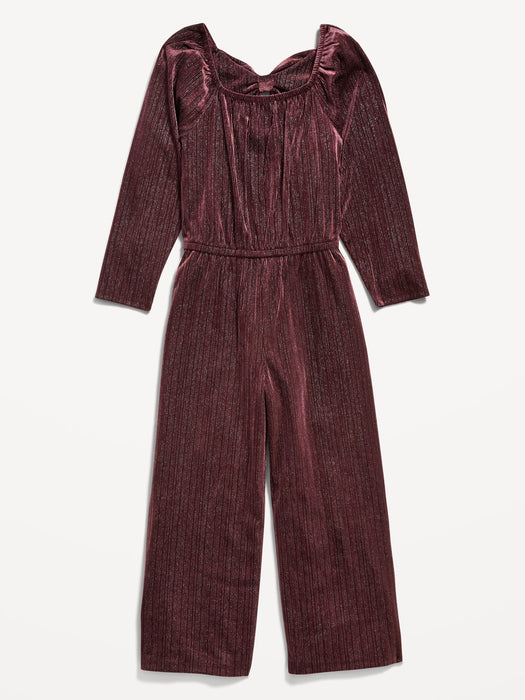 Velvet-Sparkle Long-Sleeve Jumpsuit for Girls