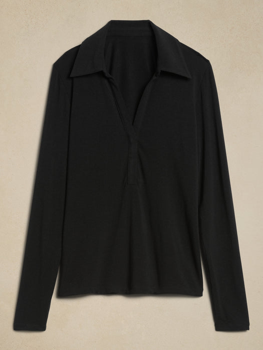 Aleah Wool-Blend Polo Top