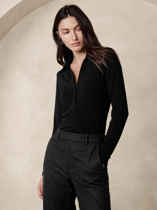 Aleah Wool-Blend Polo Top