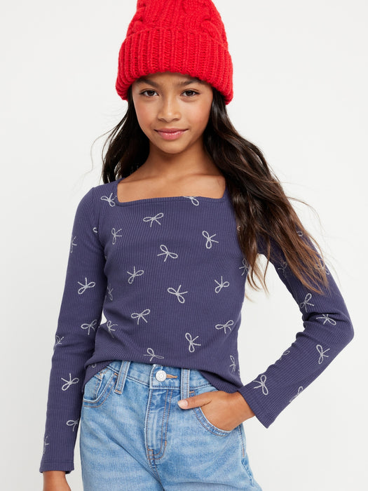 Long-Sleeve Pointelle-Knit Top for Girls