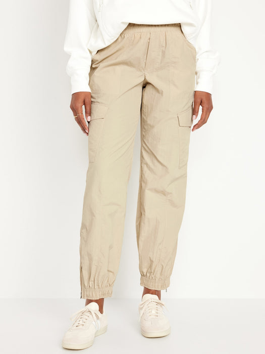 High-Waisted Ankle-Zip Cargo Joggers